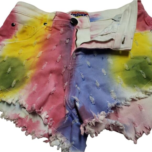 ‎Rainbow Denim Shorts, Distressed, Raw Hem Size 1 Glory Colombia - Picture 5 of 7